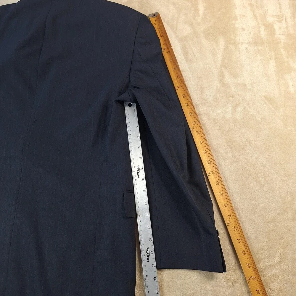 Hart Schaffner Marx Suit Mens 42 34x29 Blue Wool Stripe Ventless 2 Button USA